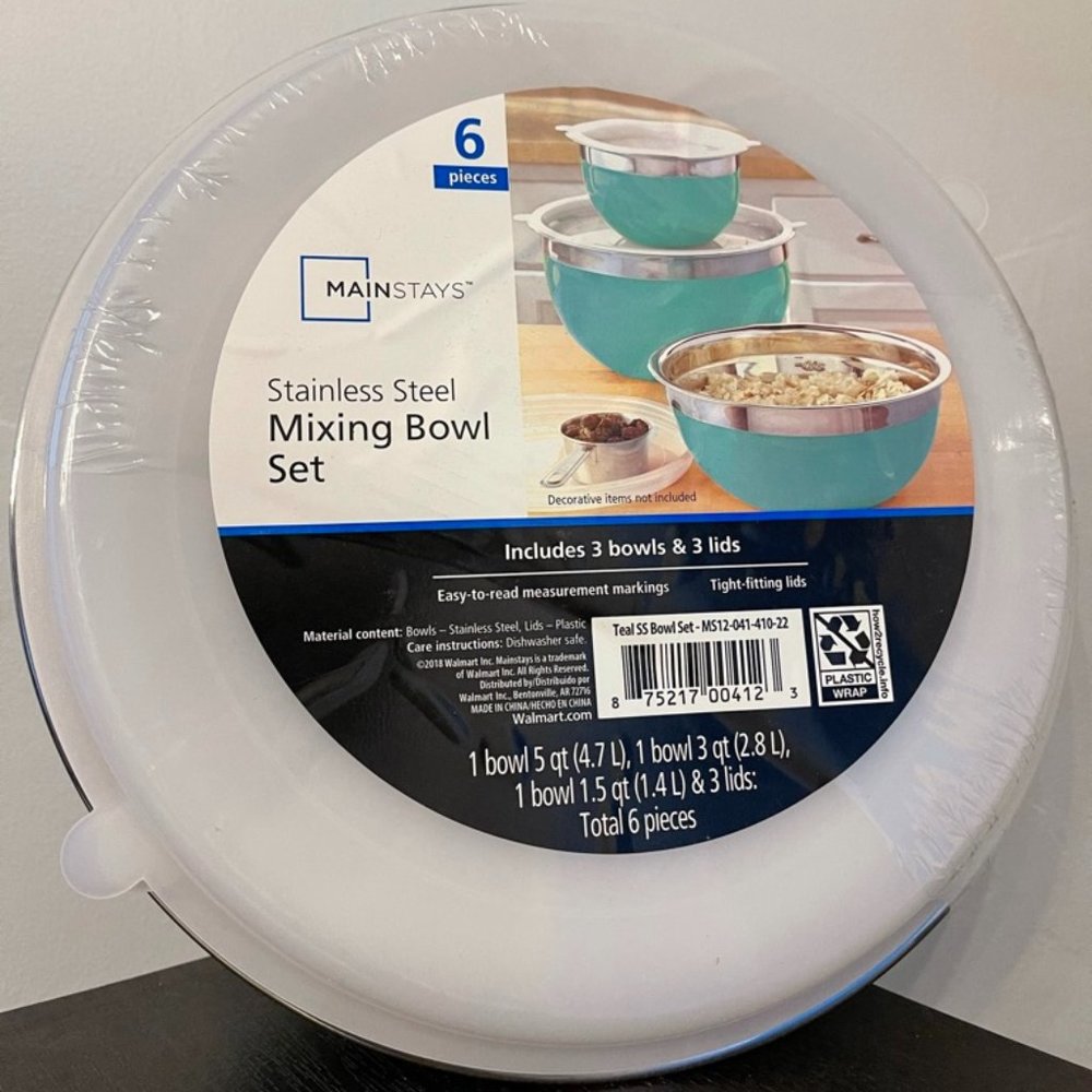 Mainstays 6 Piece Stainless Steel Mixing Bowl Set